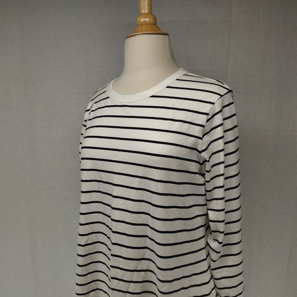 NWT Old Navy LS Knee Length Crew Neck T-Shirt Dress White w/ Black Stripe Sz XL - Picture 2 of 8